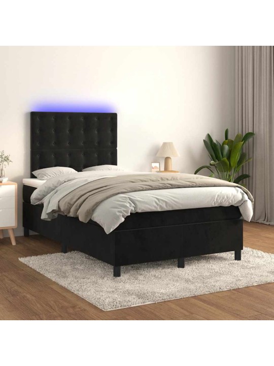Box spring postel s matrací a LED černá 120 x 190 cm samet