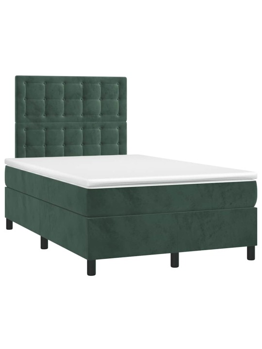 Box spring postel s matrací a led tmavě zelená 120x190 cm samet