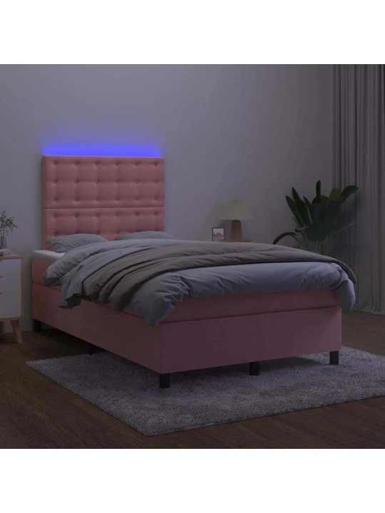 Box spring postel s matrací a led růžová 120 x 190 cm samet
