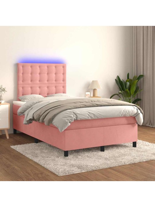 Box spring postel s matrací a led růžová 120 x 190 cm samet