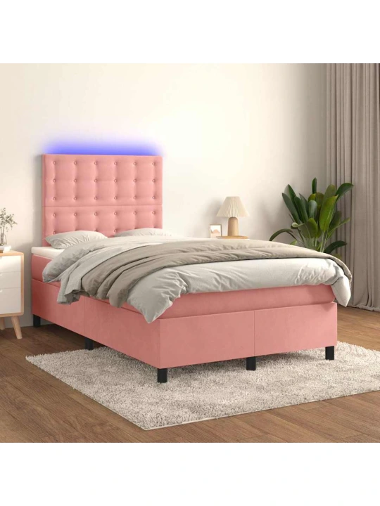 Box spring postel s matrací a led růžová 120 x 190 cm samet