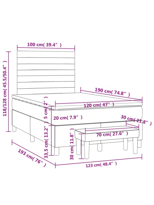 Box spring postel s matrací tmavě šedý 120x190 cm samet