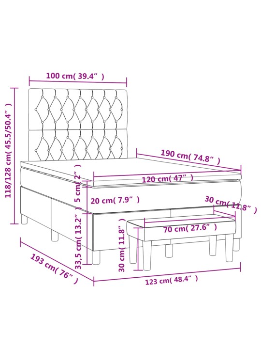 Box spring postel s matrací tmavě šedý 120x190 cm samet