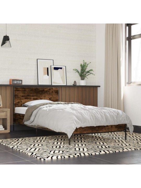Rám postele kouřový dub 90 x 190 cm kompozitní dřevo a kov