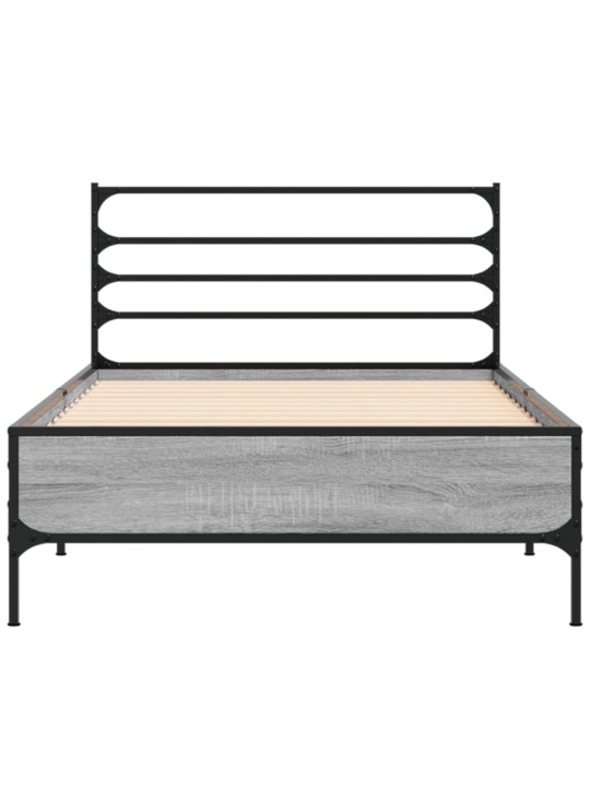 Rám postele šedý sonoma 90 x 200 cm kompozitní dřevo a kov