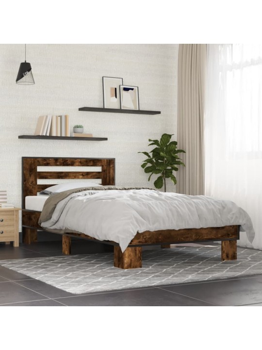 Rám postele kouřový dub 100 x 200 cm kompozitní dřevo a kov