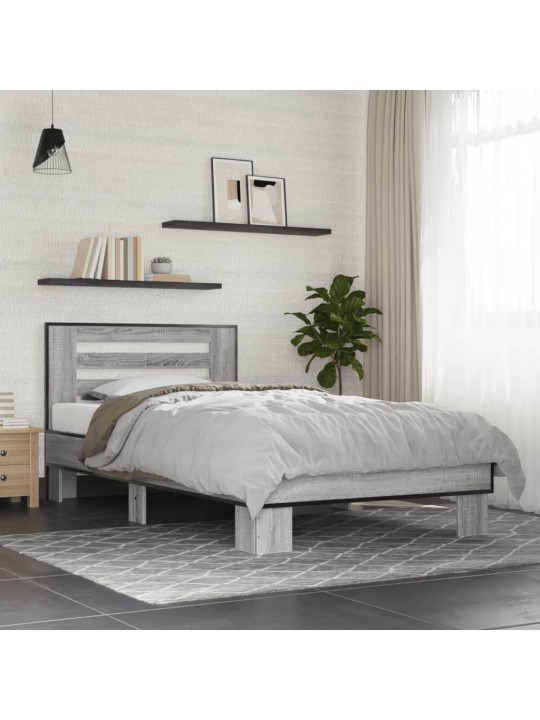 Rám postele šedý sonoma 100 x 200 cm kompozitní dřevo a kov