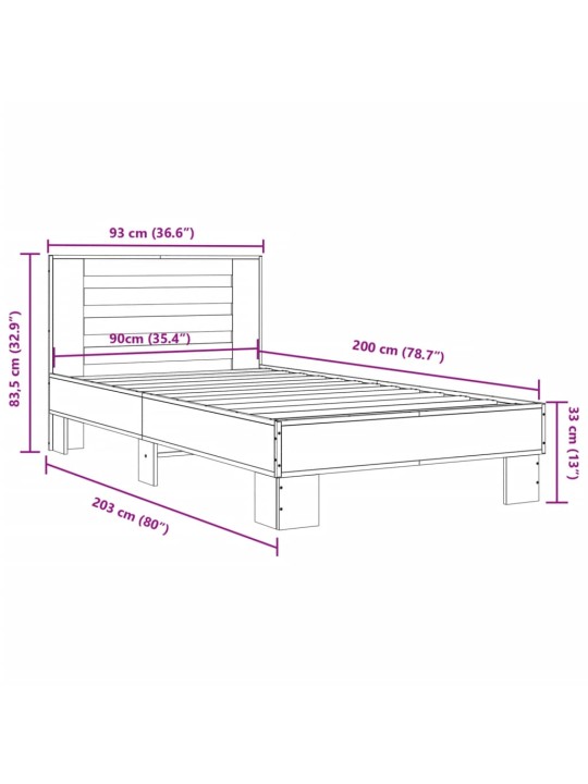 Rám postele černý 90 x 200 cm kompozitní dřevo a kov