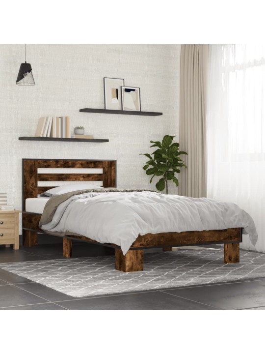 Rám postele kouřový dub 90 x 200 cm kompozitní dřevo a kov