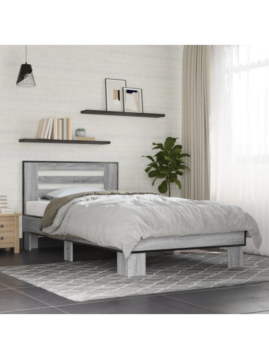 Rám postele šedý sonoma 90 x 200 cm kompozitní dřevo a kov