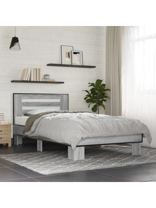 Rám postele šedý sonoma 90 x 200 cm kompozitní dřevo a kov