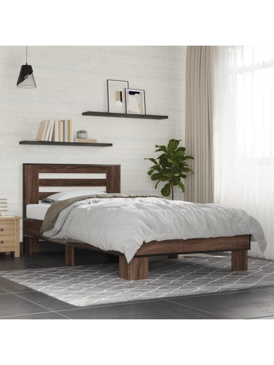 Rám postele hnědý dub 90 x 200 cm kompozitní dřevo a kov
