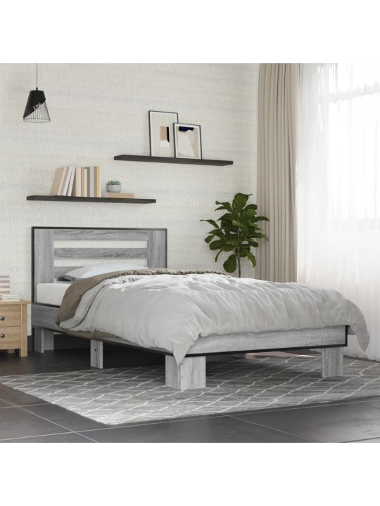 Rám postele šedý sonoma 75 x 190 cm kompozitní dřevo a kov