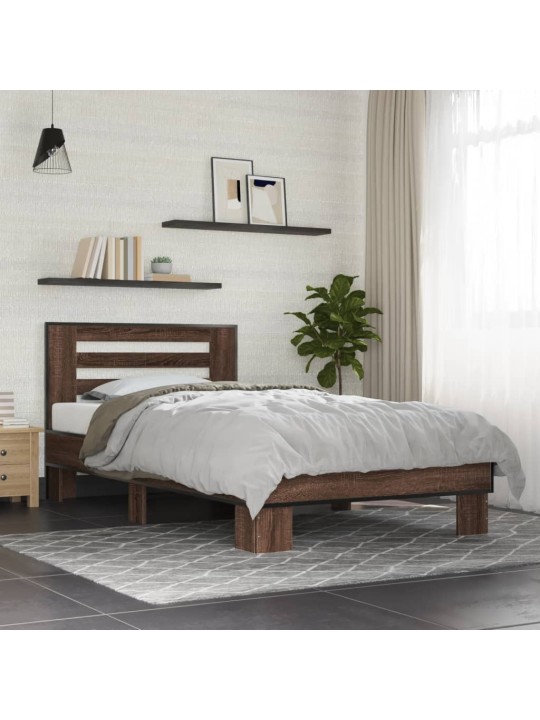 Rám postele hnědý dub 75 x 190 cm kompozitní dřevo a kov