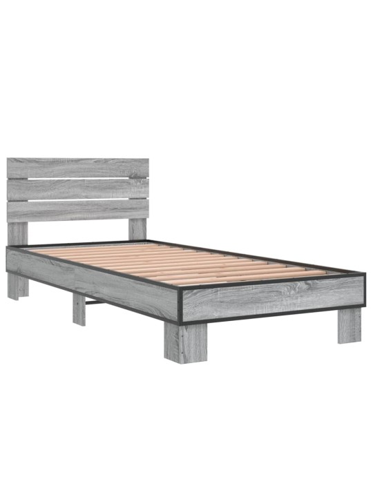 Rám postele šedý sonoma 90 x 200 cm kompozitní dřevo a kov