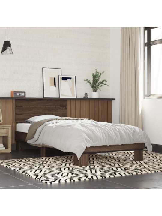 Rám postele hnědý dub 90 x 200 cm kompozitní dřevo a kov