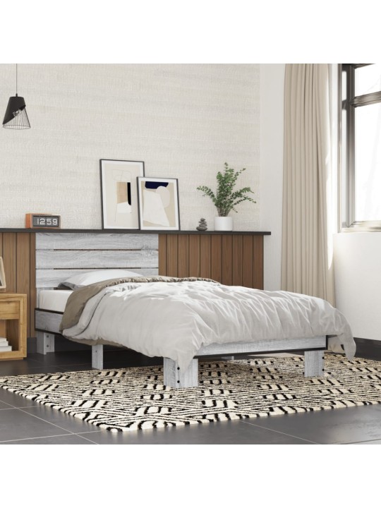 Rám postele šedý sonoma 75 x 190 cm kompozitní dřevo a kov