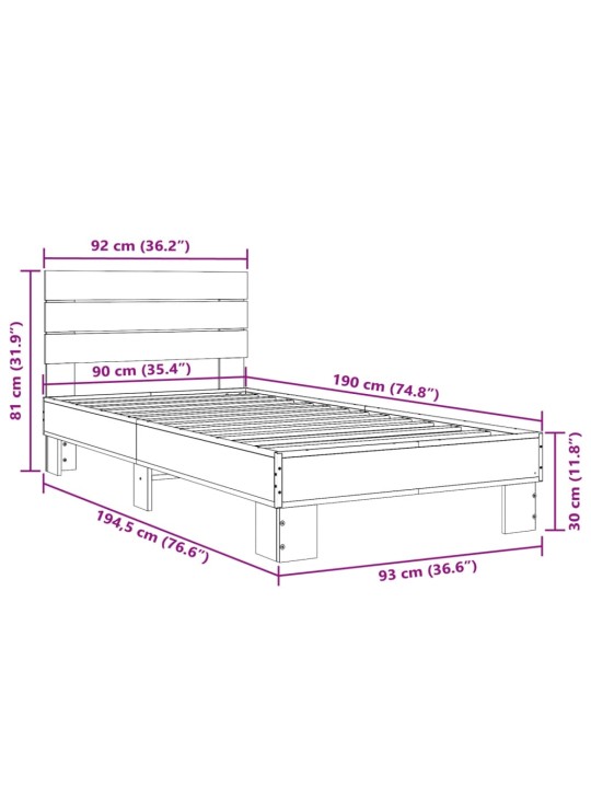 Rám postele dub sonoma 90 x 190 cm kompozitní dřevo a kov
