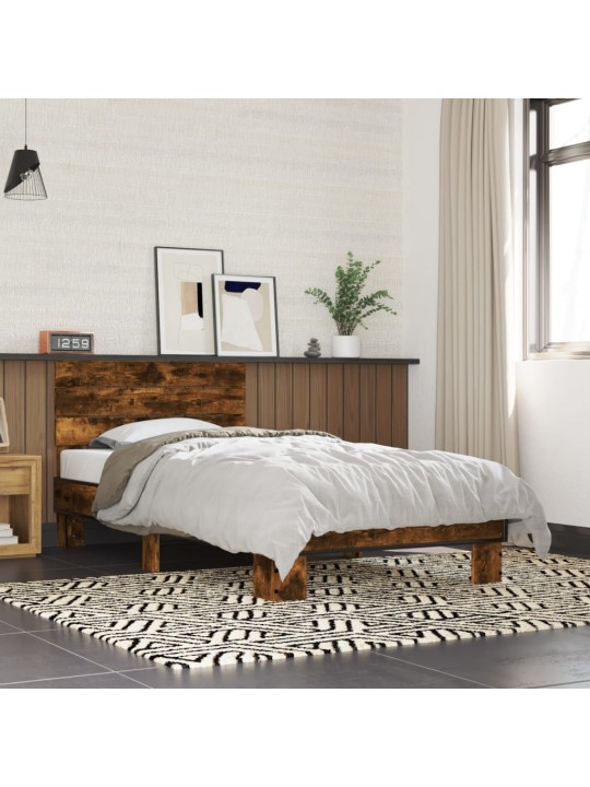 Rám postele kouřový dub 90 x 190 cm kompozitní dřevo a kov