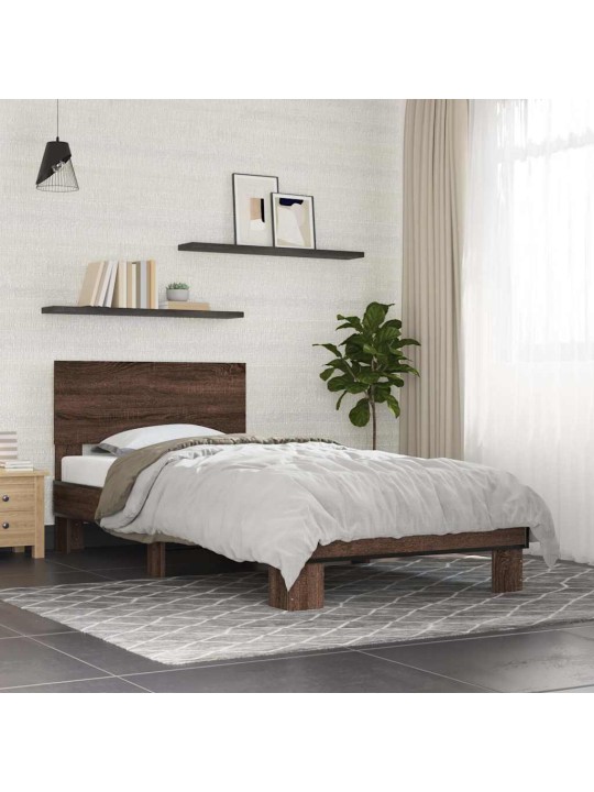 Rám postele hnědý dub 100 x 200 cm kompozitní dřevo a kov