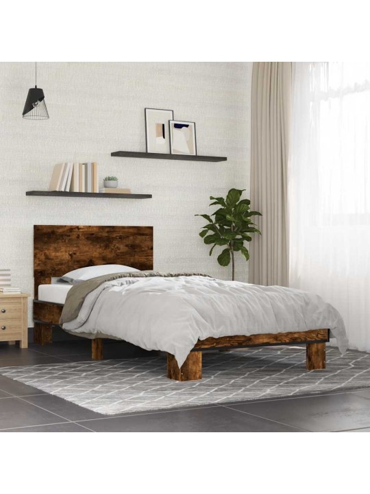 Rám postele kouřový dub 90 x 200 cm kompozitní dřevo a kov