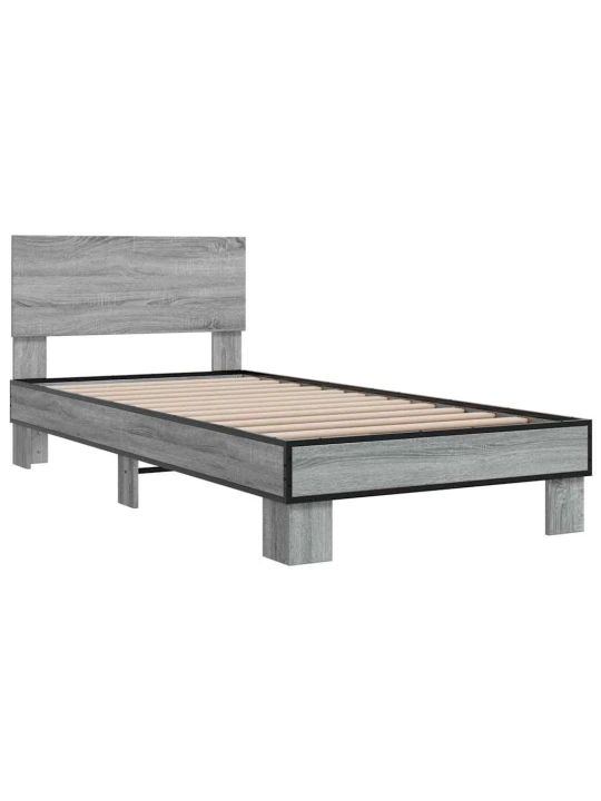 Rám postele šedý sonoma 90 x 200 cm kompozitní dřevo a kov