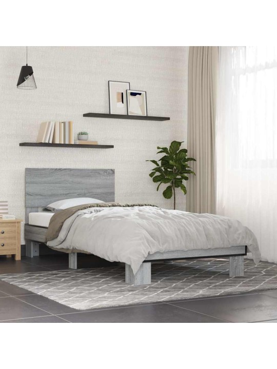 Rám postele šedý sonoma 90 x 200 cm kompozitní dřevo a kov