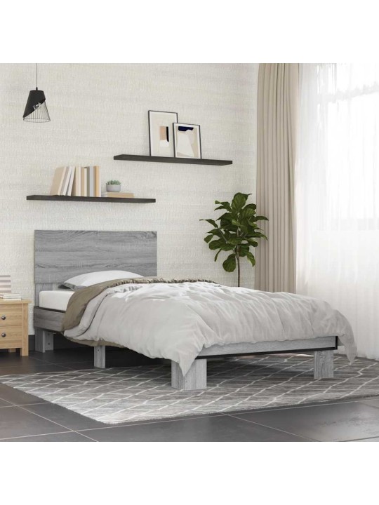 Rám postele šedý sonoma 75 x 190 cm kompozitní dřevo a kov