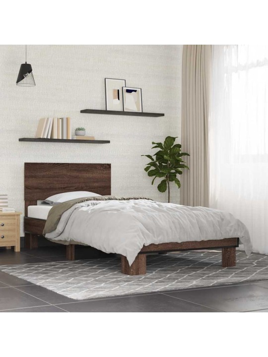 Rám postele hnědý dub 75 x 190 cm kompozitní dřevo a kov