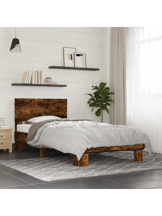 Rám postele kouřový dub 90 x 190 cm kompozitní dřevo a kov