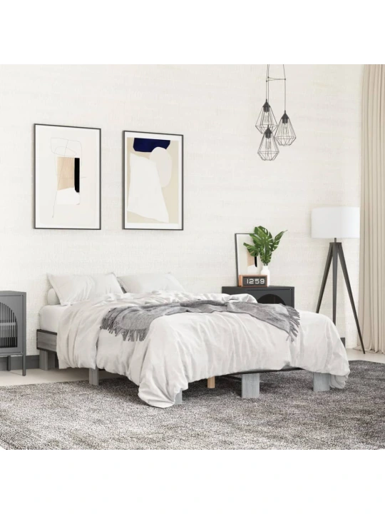 Rám postele šedý sonoma 140 x 200 cm kompozitní dřevo a kov