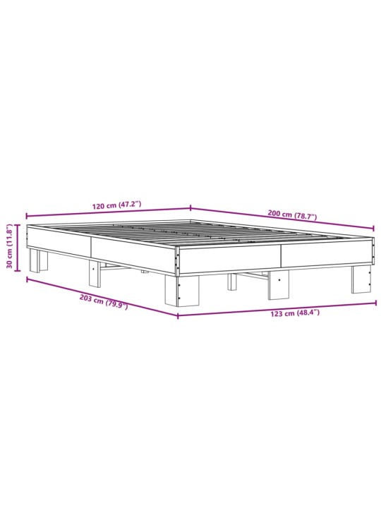 Rám postele kouřový dub 120 x 200 cm kompozitní dřevo a kov