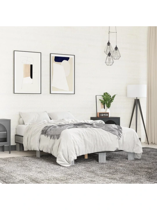 Rám postele šedý sonoma 120 x 200 cm kompozitní dřevo a kov