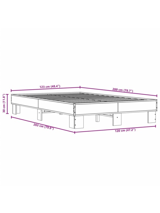Rám postele hnědý dub 120 x 200 cm kompozitní dřevo a kov