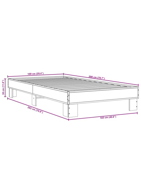 Rám postele kouřový dub 100 x 200 cm kompozitní dřevo a kov