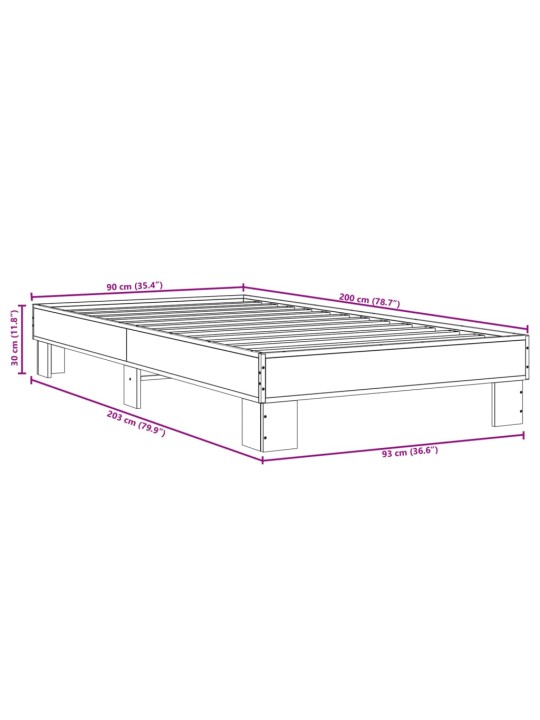 Rám postele kouřový dub 90 x 200 cm kompozitní dřevo a kov