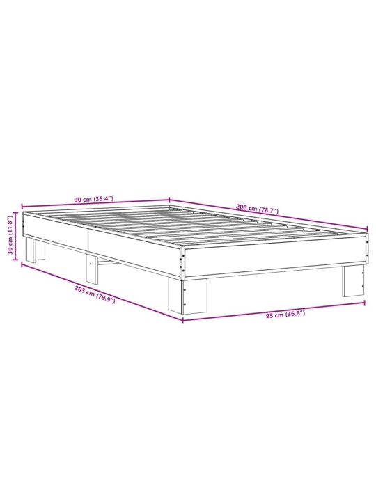 Rám postele šedý sonoma 90 x 200 cm kompozitní dřevo a kov