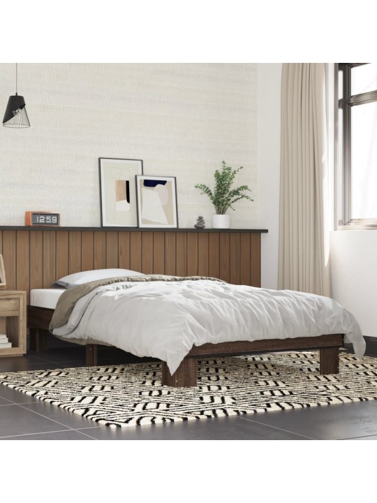 Rám postele hnědý dub 90 x 200 cm kompozitní dřevo a kov