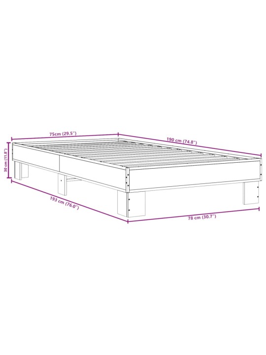 Rám postele kouřový dub 75 x 190 cm kompozitní dřevo a kov