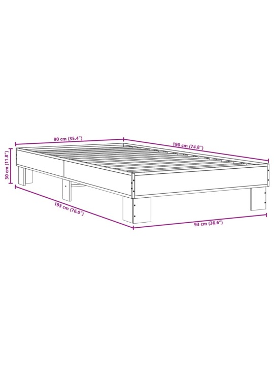 Rám postele kouřový dub 90 x 190 cm kompozitní dřevo a kov