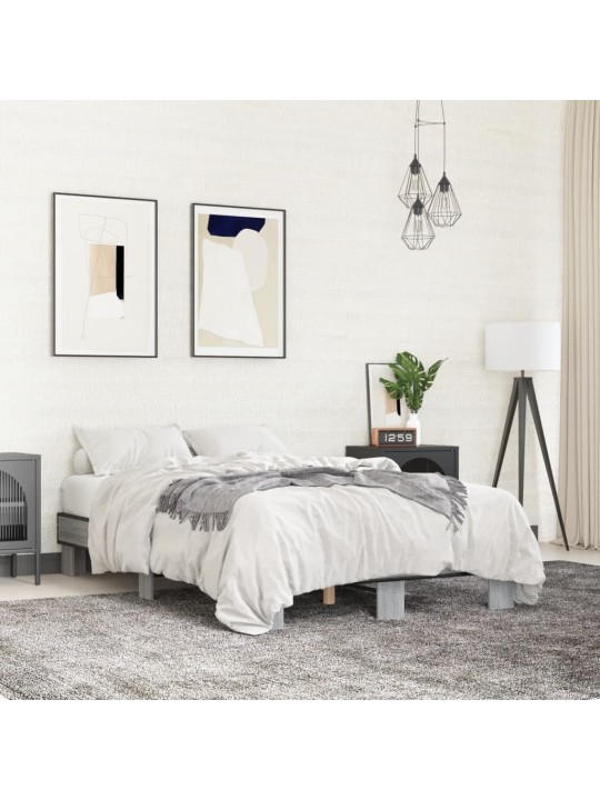 Rám postele šedý sonoma 135 x 190 cm kompozitní dřevo a kov
