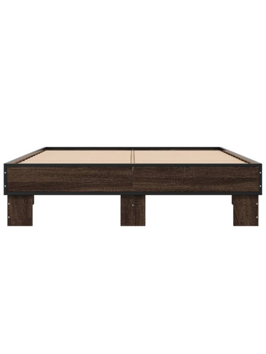 Rám postele hnědý dub 135 x 190 cm kompozitní dřevo a kov
