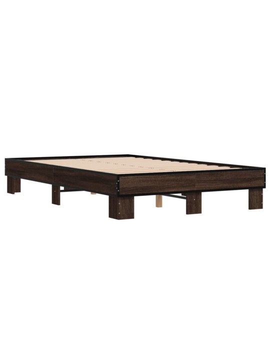 Rám postele hnědý dub 140 x 190 cm kompozitní dřevo a kov