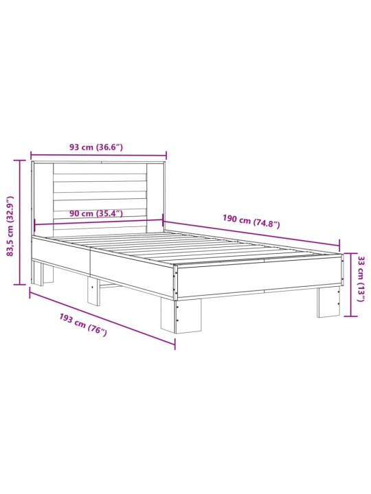 Rám postele kouřový dub 90 x 190 cm kompozitní dřevo a kov