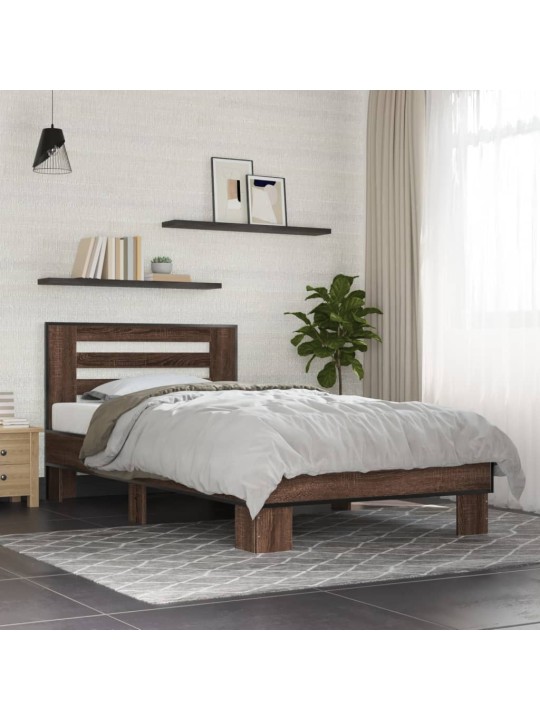 Rám postele hnědý dub 90 x 190 cm kompozitní dřevo a kov