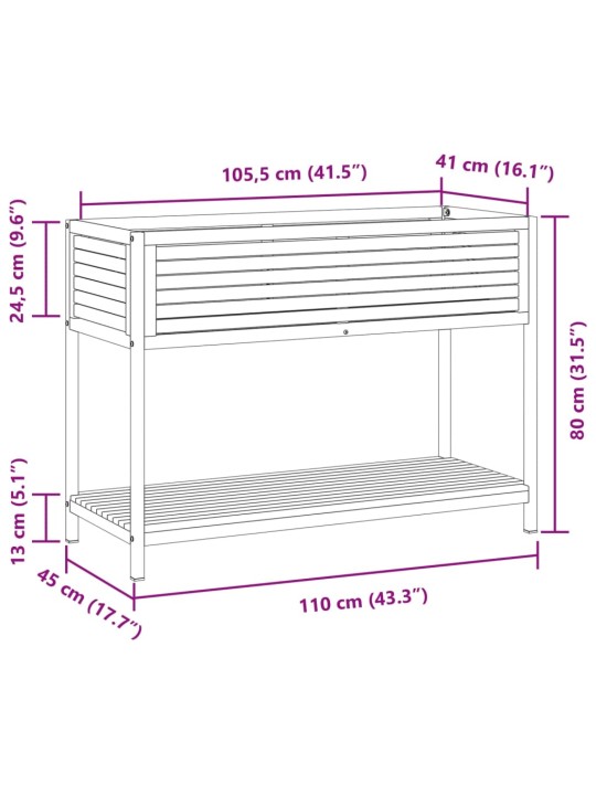 Zahradní truhlík s policí 110x45x80 cm masivní akácie a ocel