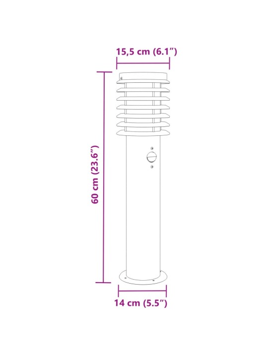 Venkovní stojací lampa s čidlem stříbrná 60 cm nerezová ocel