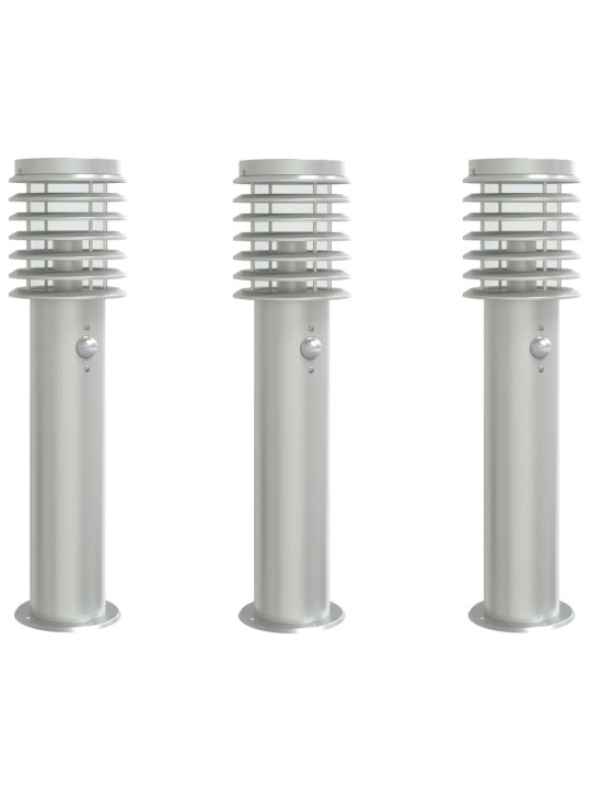 Venkovní stojací lampy s čidly 3 ks stříbrné 60cm nerezová ocel