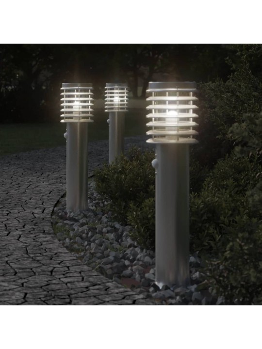 Venkovní stojací lampy s čidly 3 ks stříbrné 60cm nerezová ocel