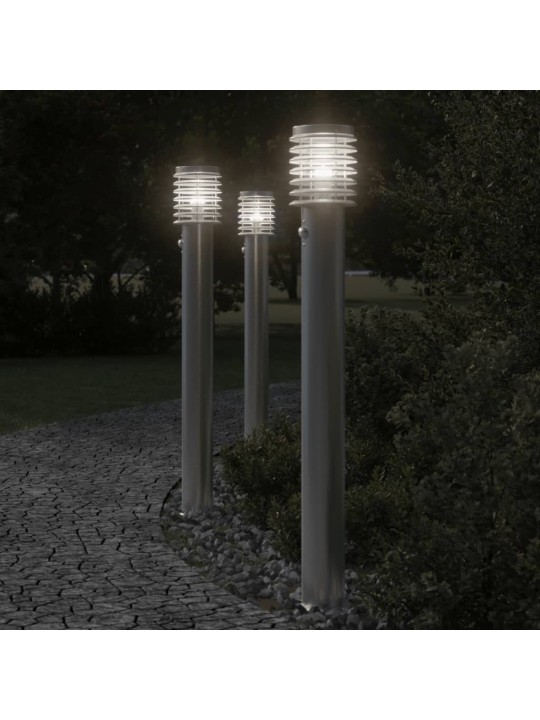 Venkovní stojací lampy s čidly 3 ks stříbrné 110 cm ocel